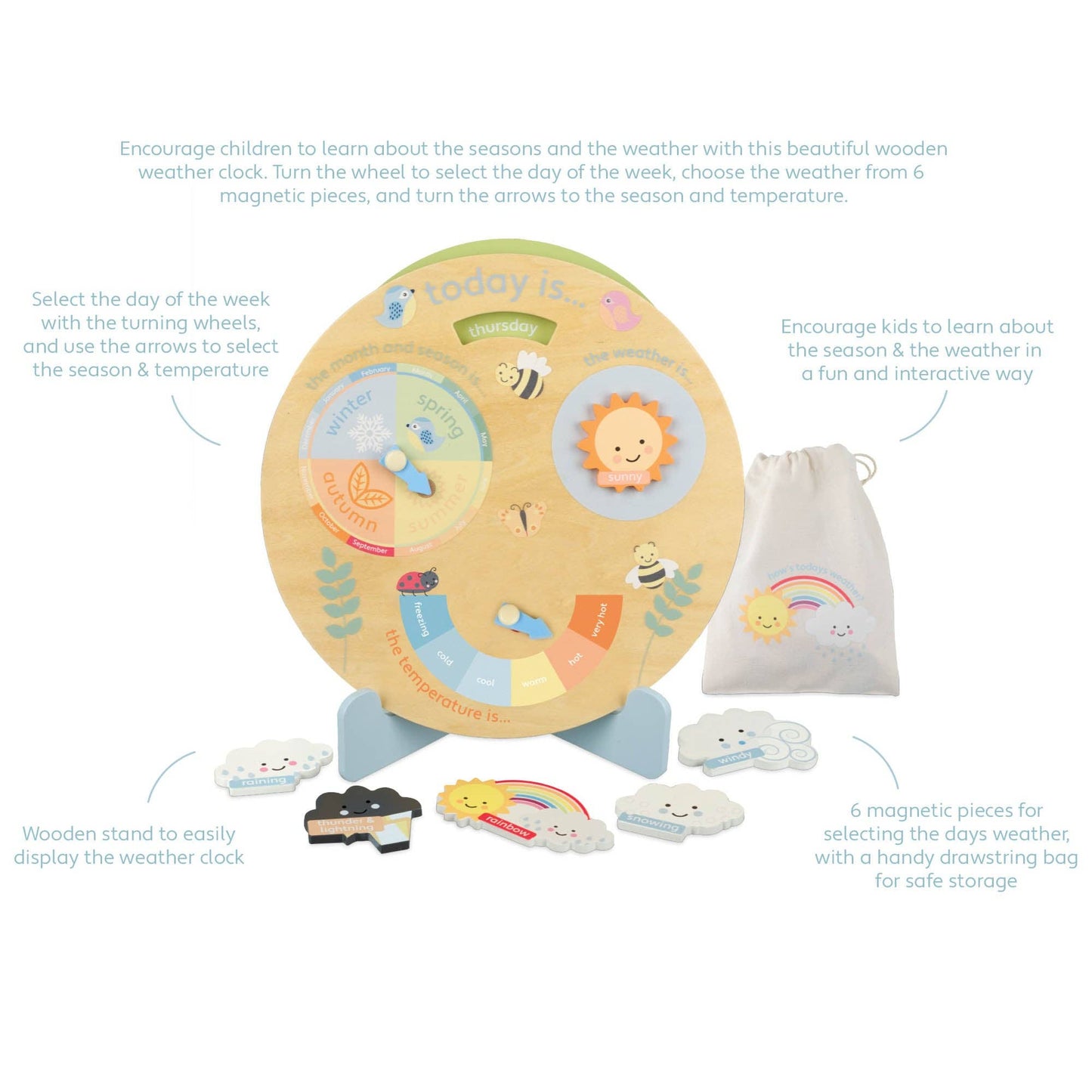 Orange Tree Toys - Spring Garden Wooden Weather Clock - Grace and Fox