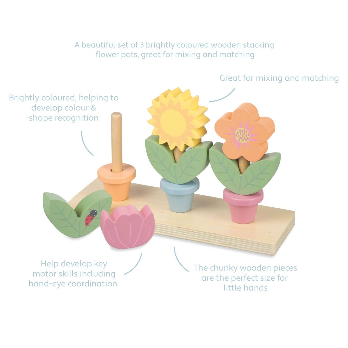 Orange Tree Toys - Stacking Wooden Flower Pots - Grace and Fox