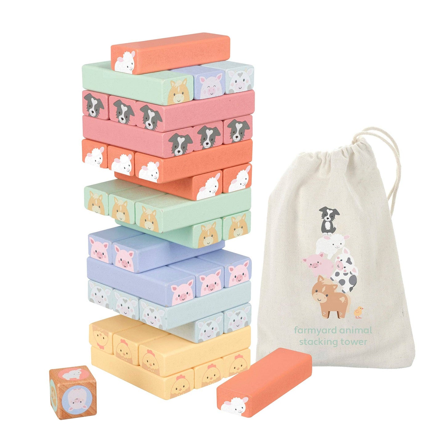 Orange Tree Toys - Farmyard Wooden Animal Tumbling Tower - Grace and Fox