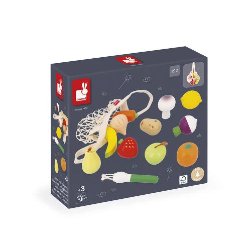 Janod Shiny Grandma Set of 12 Fruits and Vegetables Net - Grace and Fox