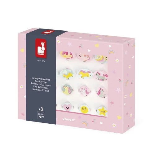 Janod - Unicorn 20 Adjustable Ring Set - Grace and Fox