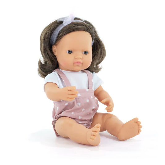 Miniland Baby Doll - Brown Haired Caucasian Girl - 38cm