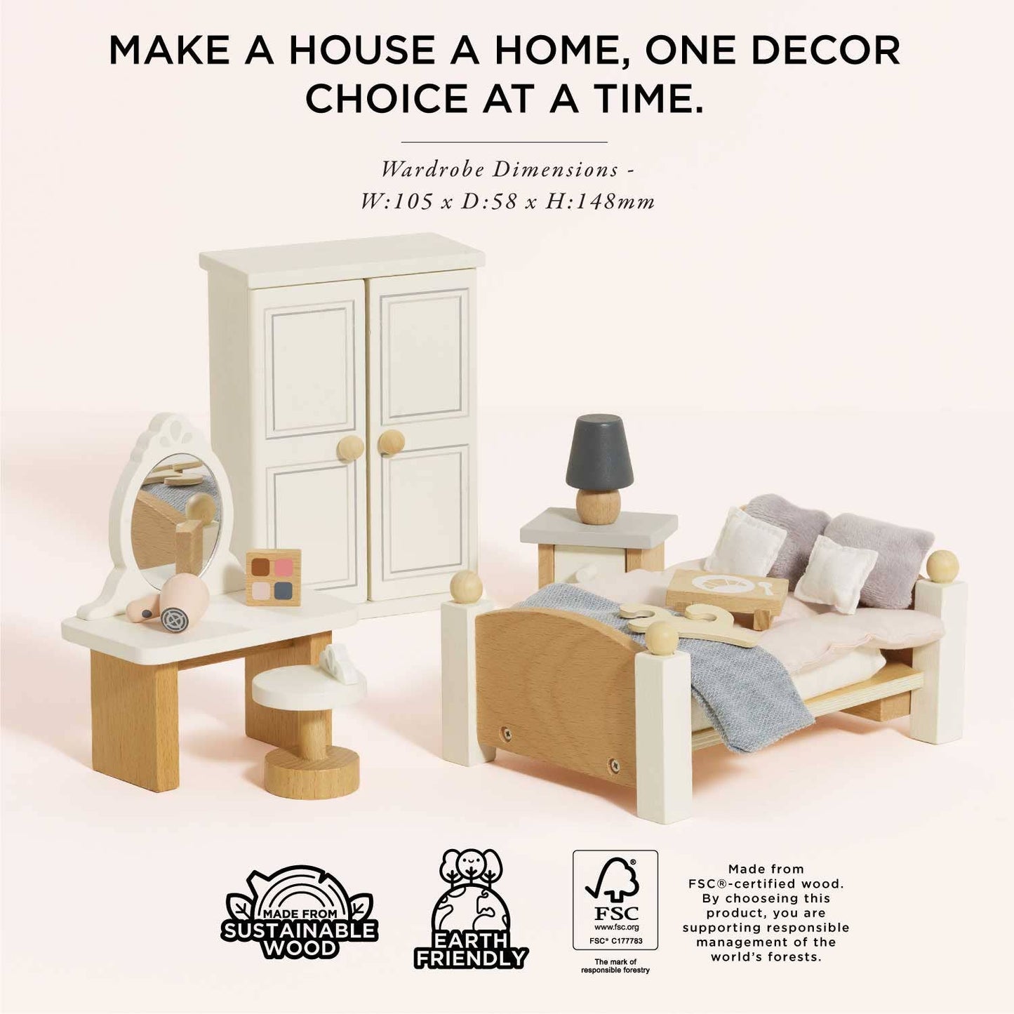 Le Toy Van Wooden Dolls House Furniture Set - Bedroom