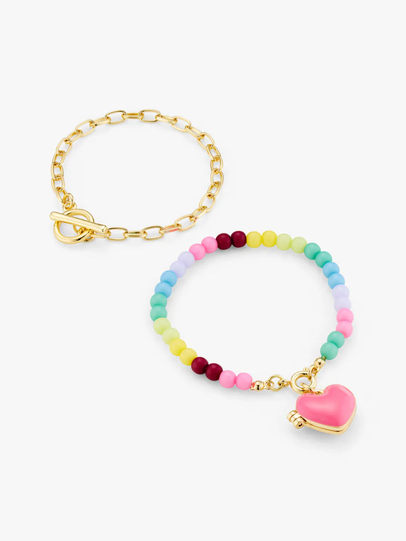 BE CHARMED! Pink Heart Locket Bracelet Set