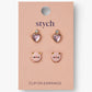 Clip-On Earrings 2 Pairs Cat & Pink Gem