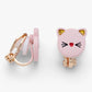 Clip-On Earrings 2 Pairs Cat & Pink Gem