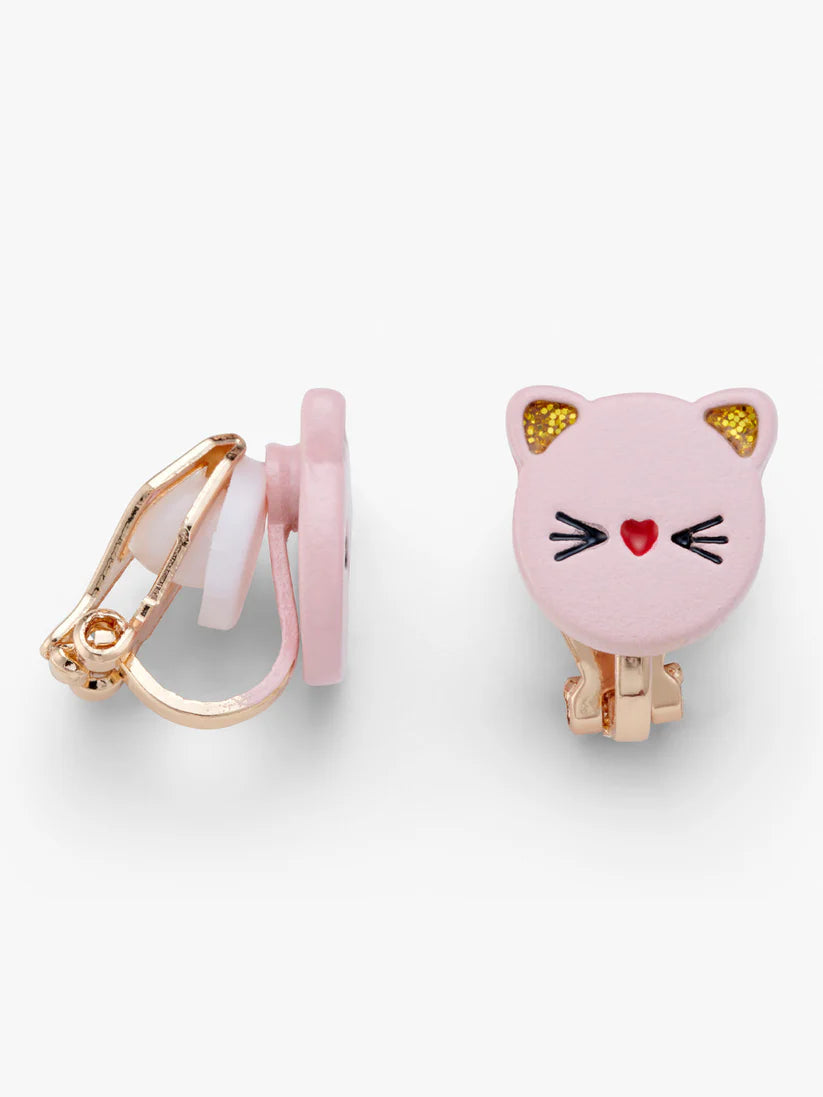 Clip-On Earrings 2 Pairs Cat & Pink Gem