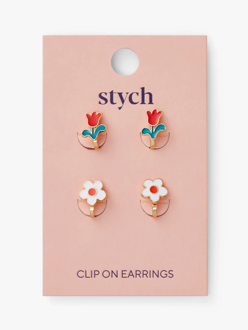 Clip-On Earrings 2 Pairs Daisy & Tulip