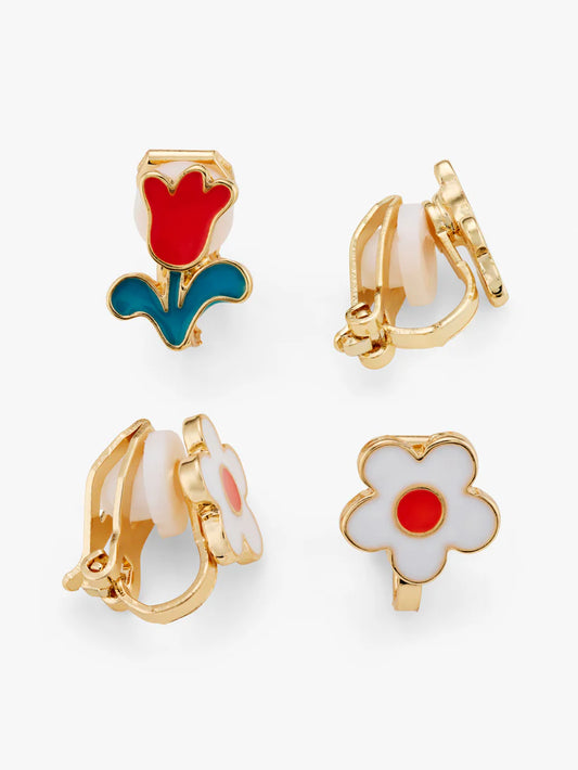 Clip-On Earrings 2 Pairs Daisy & Tulip