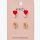 Clip-On Earrings 2 Pairs Rainbow & Heart