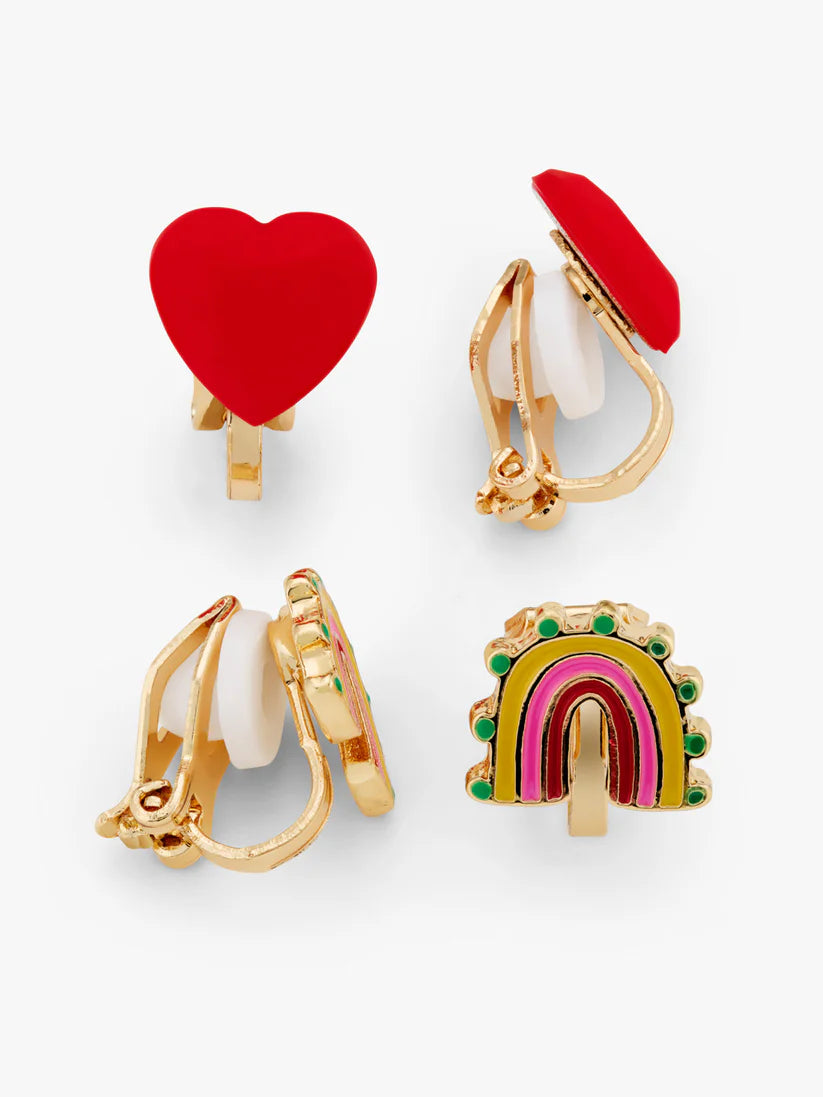 Clip-On Earrings 2 Pairs Rainbow & Heart