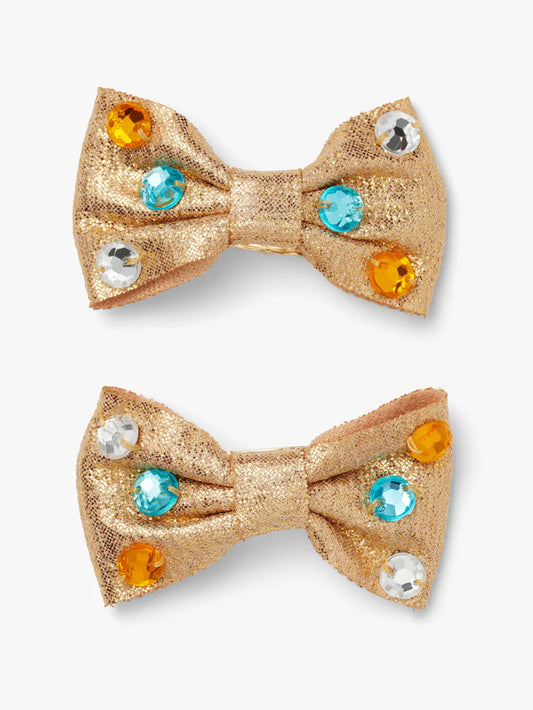 Gold Bow Gem Hair Clips