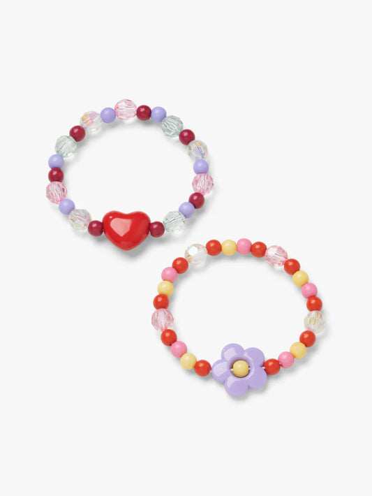 Flower And Heart Beaded Bracelet Set