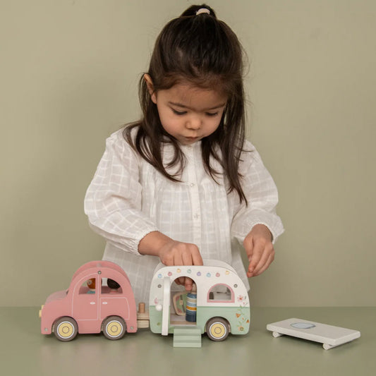 Little Dutch Wooden Pink Toy Car with Caravan