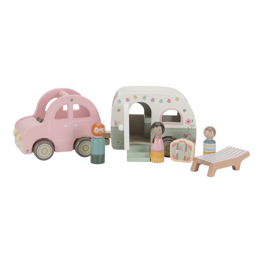 Little Dutch Wooden Pink Toy Car with Caravan