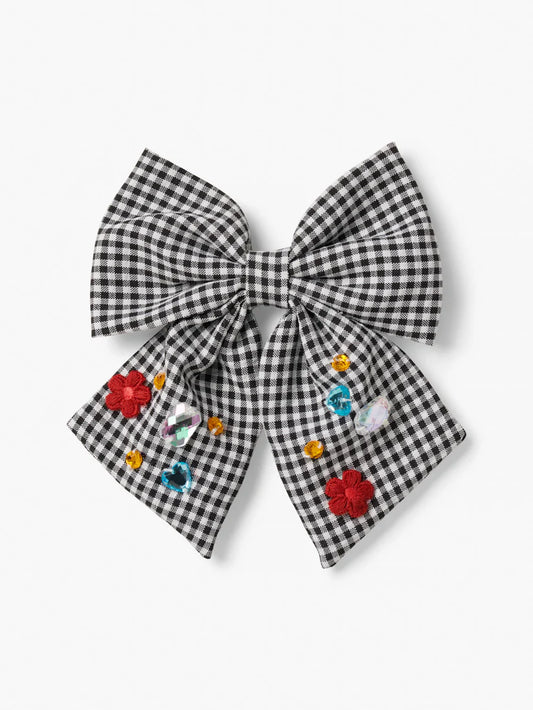 Oversized Bow Gem Hair Clip Gingham