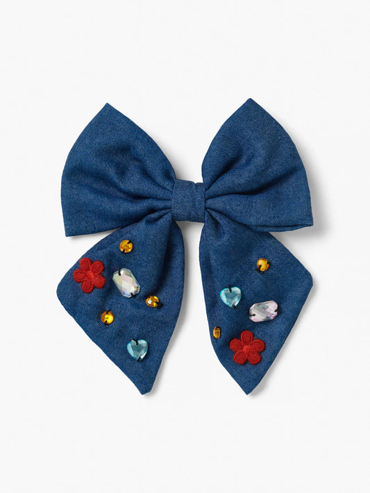 Oversized Bow Gem Hair Clip Chambray