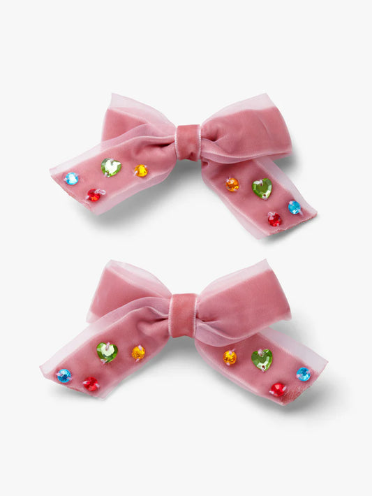 Tulle Gem Bow Hair Clips