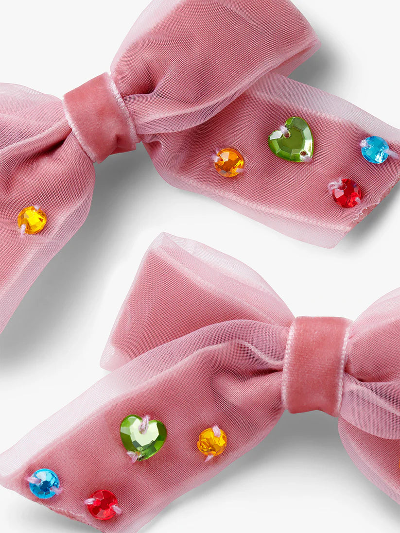 Tulle Gem Bow Hair Clips