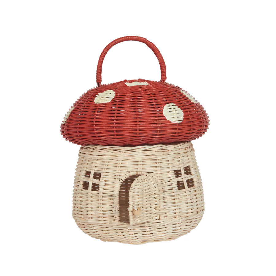 Rattan Mushroom Basket - Red - Grace and Fox