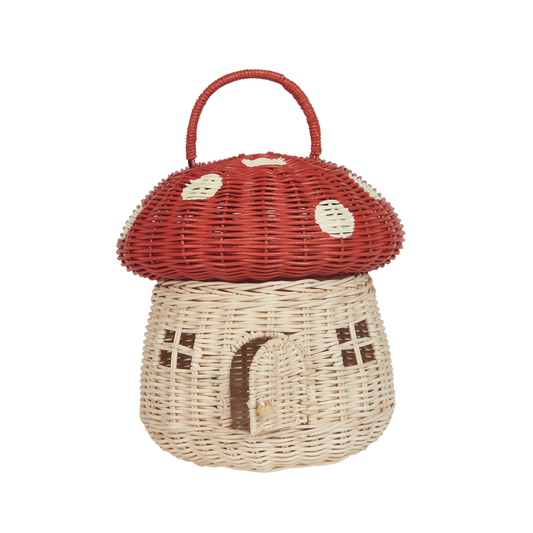 Rattan Mushroom Basket - Red - Grace and Fox