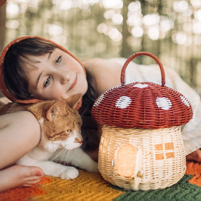 Rattan Mushroom Basket - Red - Grace and Fox