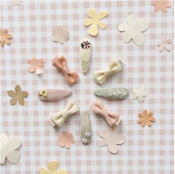 Flora Linen Mini Bow Hair Clips - Rockahula