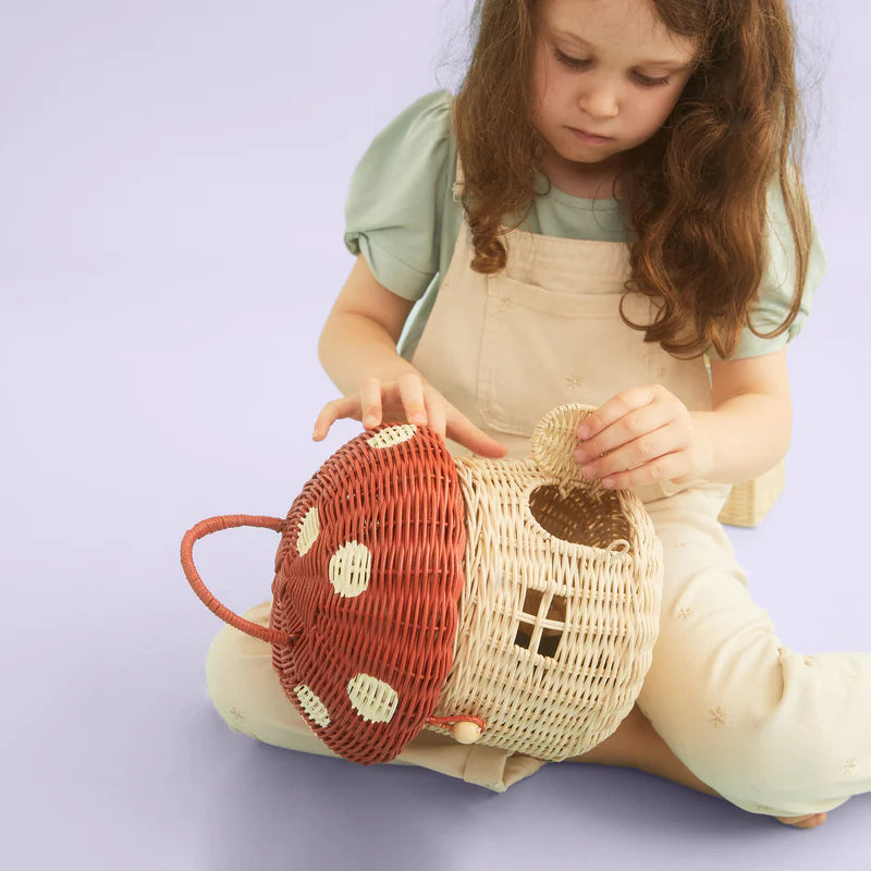 Rattan Mushroom Basket - Red - Grace and Fox